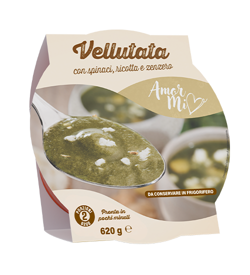 vellutata con spinaci, ricotta e zenzero pronto in pochi minuti