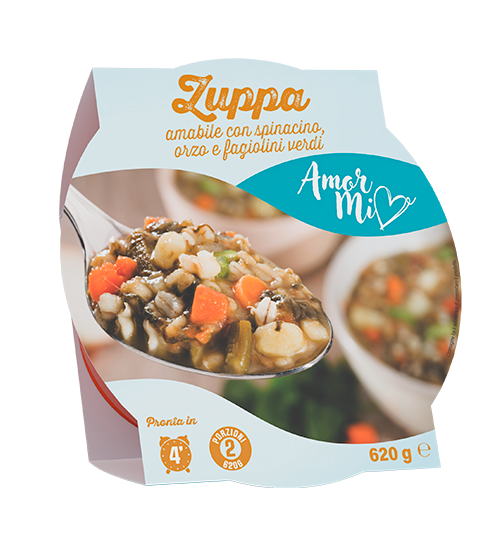 Zuppa amabile con spinacino, orzo e fagiolini verdi
