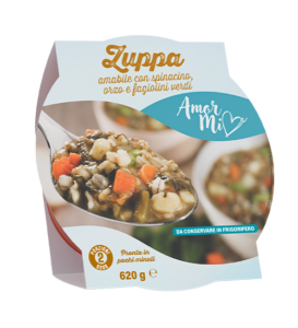 zuppa amabile con spinacino, orzo e fagiolini verdi